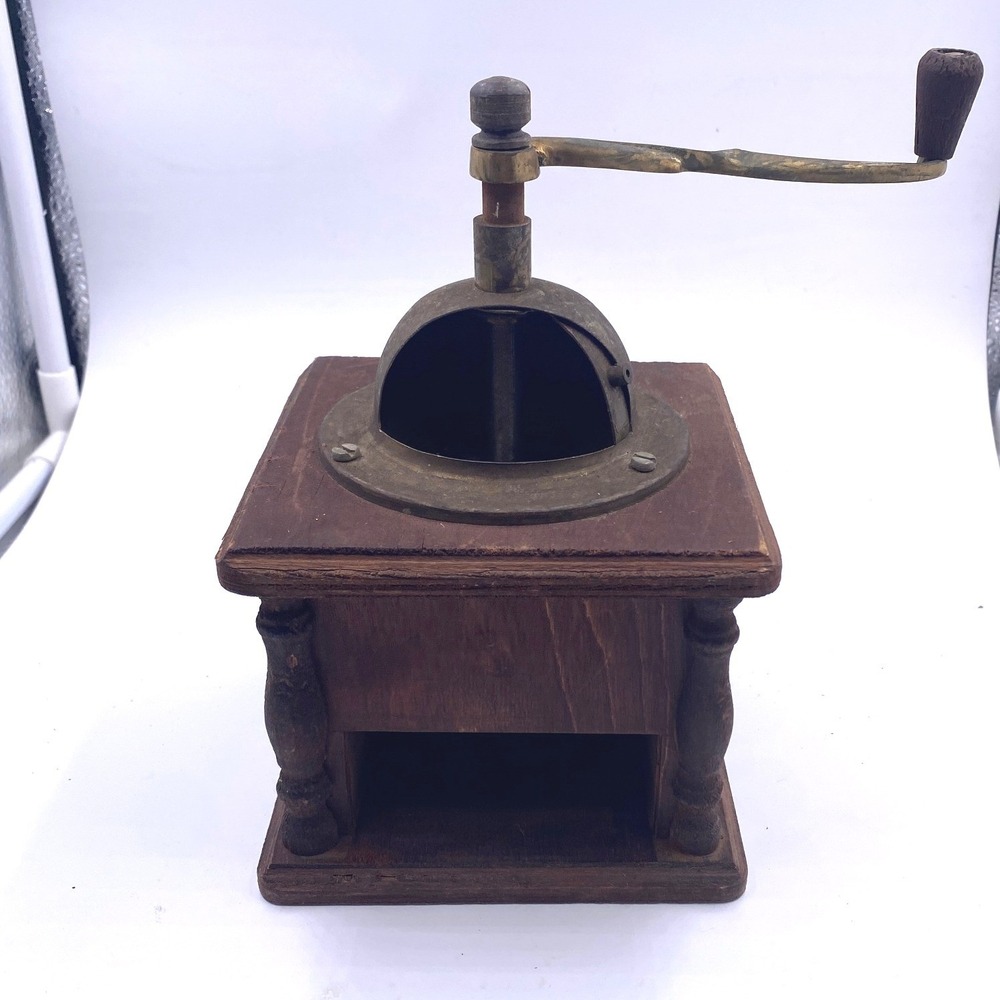 Vintage Manual Coffee Grinder Wooden Mill Cottagecore Hand Crank Missing Drawer